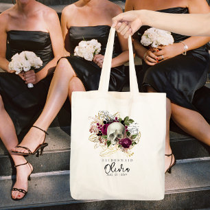 Personalised Bridesmaid Tote Gothic Skull Burgundy
