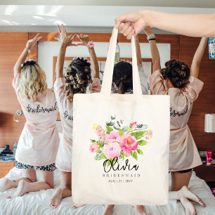 Personalised Bridesmaid Tote Pink Floral Flowers Bag