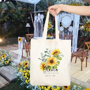 Personalised Bridesmaid Tote Sunflowers Rustic Bag