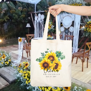 Personalised Bridesmaid Tote Sunflowers Rustic Bag