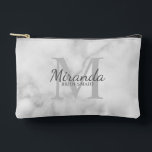 Personalised Bridesmaid's Monogram and Name Accessory Pouch<br><div class="desc">Personalised Bridesmaids Gifts
features personalised bridesmaid's name in grey classic script font style and monogram in light grey classic serif font style as background with title in grey classic serif font style on white marble background.

Also perfect for maid of honour,  flower girl,  mother of the bride and more.</div>