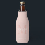 Personalised Bridesmaid's Monogram and Name Bottle Cooler<br><div class="desc">Add a personal touch to your wedding with personalised bridesmaid's monogram and name gift. This design features personalised bridesmaid's name with title and wedding date in white and monogram in blush pink as background, in classic serif font style, on blush pink background. Also perfect for maid of honour, mother of...</div>