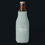 Personalised Bridesmaid's Monogram and Name Bottle Cooler<br><div class="desc">Add a personal touch to your wedding with personalised bridesmaid's monogram and name gift. This design features personalised bridesmaid's name with title and wedding date in white and monogram in sage green as background, in classic serif font style, on sage green background. Also perfect for maid of honour, mother of...</div>