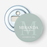 Personalised Bridesmaid's Monogram and Name Bottle Opener<br><div class="desc">Add a personal touch to your wedding with personalised bridesmaid's monogram and name gift. This design features personalised bridesmaid's name with title and wedding date in white and monogram in sage green as background, in classic serif font style, on sage green background. Also perfect for maid of honour, mother of...</div>