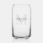 Personalised Bridesmaid's Monogram and Name Can Glass<br><div class="desc">Add a personal touch to your wedding with personalised bridesmaid's monogram and name gift. This design features personalised bridesmaid's name with title and wedding date in grey and monogram in light grey as background, in classic serif font style. Also perfect for maid of honour, mother of the bride and more....</div>
