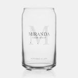 Personalised Bridesmaid's Monogram and Name Can Glass<br><div class="desc">Add a personal touch to your wedding with personalised bridesmaid's monogram and name gift. This design features personalised bridesmaid's name with title and wedding date in grey and monogram in light grey as background, in classic serif font style. Also perfect for maid of honour, mother of the bride and more....</div>