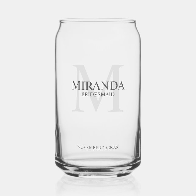 Personalised Bridesmaid's Monogram and Name Can Glass (Front)
