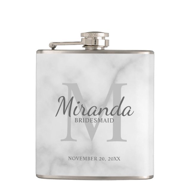 Personalised Bridesmaid's Monogram and Name Hip Flask (Front)