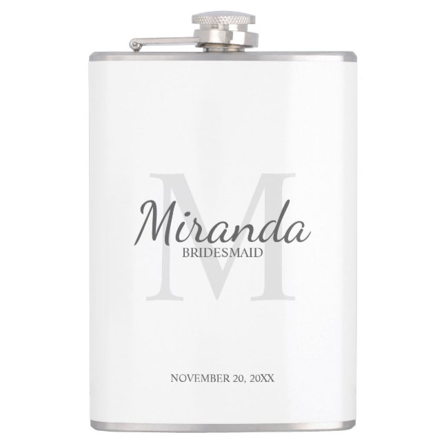Personalised Bridesmaid's Monogram and Name Hip Flask (Front)