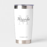 Personalised Bridesmaid's Monogram and Name Insulated Tumbler<br><div class="desc">Personalised Bridesmaids Gifts features personalised bridesmaid's name in grey classic script font style and monogram in light grey classic serif font style as background with title and wedding date in grey classic serif font style on white background. Also perfect for maid of honour, flower girl, mother of the bride and...</div>