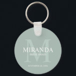 Personalised Bridesmaid's Monogram and Name Key Ring<br><div class="desc">Add a personal touch to your wedding with personalised bridesmaid's monogram and name gift. This design features personalised bridesmaid's name with title and wedding date in white and monogram in sage green as background, in classic serif font style, on sage green background. Also perfect for maid of honour, mother of...</div>