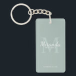 Personalised Bridesmaid's Monogram and Name Key Ring<br><div class="desc">Personalised Bridesmaids Gifts features personalised bridesmaid's name in white classic script font style and monogram in sage green classic serif font style as background with title and wedding date in white classic serif font style on sage green background. Also perfect for maid of honour, flower girl, mother of the bride...</div>