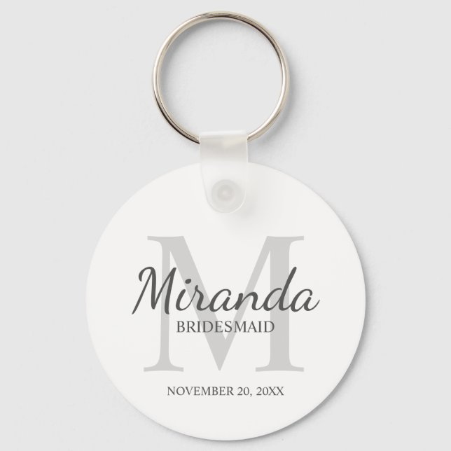 Personalised Bridesmaid's Monogram and Name Key Ring (Front)