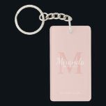 Personalised Bridesmaid's Monogram and Name Key Ring<br><div class="desc">Personalised Bridesmaids Gifts features personalised bridesmaid's name in white classic script font style and monogram in blush pink classic serif font style as background with title and wedding date in white classic serif font style on blush pink background. Also perfect for maid of honour, flower girl, mother of the bride...</div>