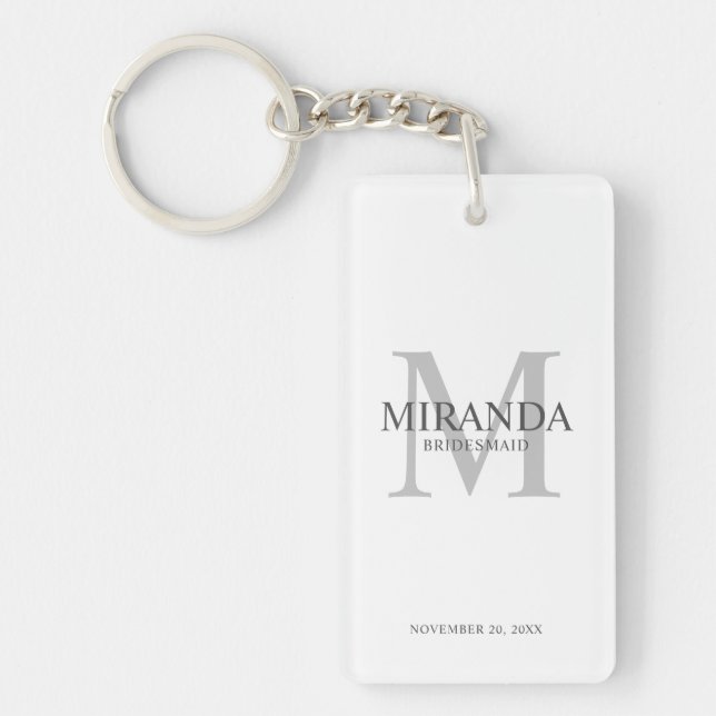 Personalised Bridesmaid's Monogram and Name Key Ring (Front)