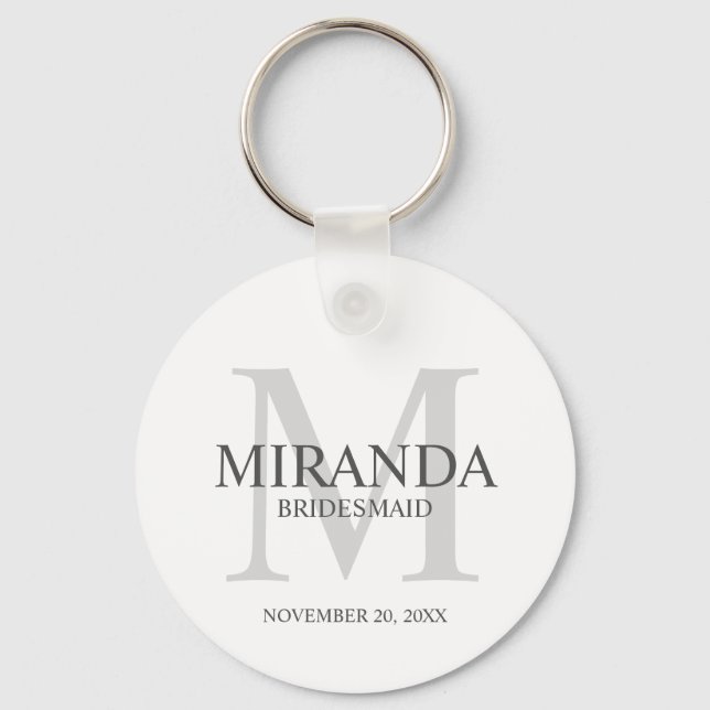 Personalised Bridesmaid's Monogram and Name Key Ring (Front)