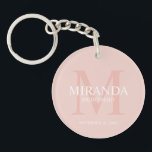 Personalised Bridesmaid's Monogram and Name Key Ring<br><div class="desc">Add a personal touch to your wedding with personalised bridesmaid's monogram and name gift. This design features personalised bridesmaid's name with title and wedding date in white and monogram in blush pink as background, in classic serif font style, on blush pink background. Also perfect for maid of honour, mother of...</div>