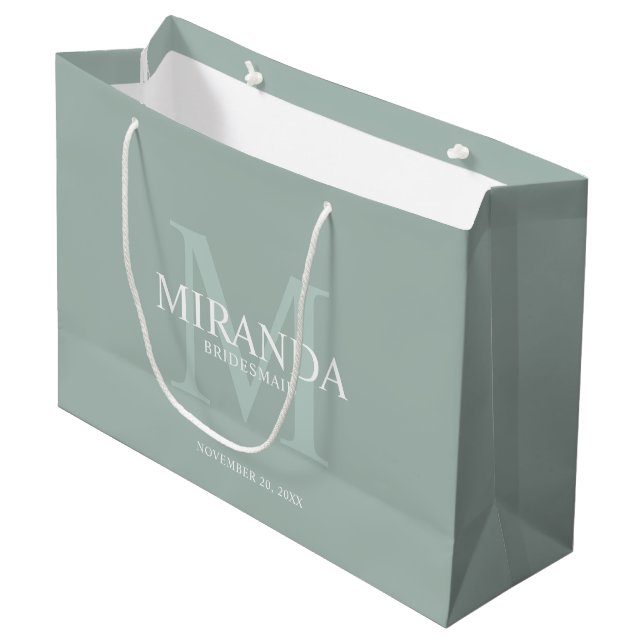 Personalised Bridesmaid's Monogram and Name Large Gift Bag (Front Angled)
