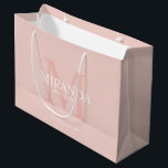 Personalised Bridesmaid's Monogram and Name Large Gift Bag<br><div class="desc">Add a personal touch to your wedding with personalised bridesmaid's monogram and name gift. This design features personalised bridesmaid's name with title and wedding date in white and monogram in blush pink as background, in classic serif font style, on blush pink background. Also perfect for maid of honour, mother of...</div>