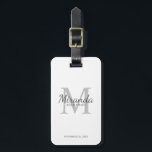 Personalised Bridesmaid's Monogram and Name Luggage Tag<br><div class="desc">Personalised Bridesmaids Gifts features personalised bridesmaid's name in grey classic script font style and monogram in light grey classic serif font style as background with title and wedding date in grey classic serif font style on white background. Also perfect for maid of honour, flower girl, mother of the bride and...</div>
