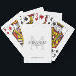 Personalised Bridesmaid's Monogram and Name Playing Cards<br><div class="desc">Add a personal touch to your wedding with personalised bridesmaid's monogram and name gift. This design features personalised bridesmaid's name with title and wedding date in grey and monogram in light grey as background, in classic serif font style, on white background. Also perfect for maid of honour, mother of the...</div>