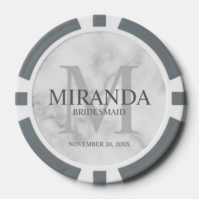 Personalised Bridesmaid's Monogram and Name Poker Chips (Front)