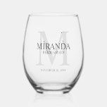 Personalised Bridesmaid's Monogram and Name Stemless Wine Glass<br><div class="desc">Add a personal touch to your wedding with personalised bridesmaid's monogram and name gift. This design features personalised bridesmaid's name with title and wedding date in grey and monogram in light grey as background, in classic serif font style. Also perfect for maid of honour, mother of the bride and more....</div>