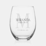 Personalised Bridesmaid's Monogram and Name Stemless Wine Glass<br><div class="desc">Add a personal touch to your wedding with personalised bridesmaid's monogram and name gift. This design features personalised bridesmaid's name with title and wedding date in grey and monogram in light grey as background, in classic serif font style. Also perfect for maid of honour, mother of the bride and more....</div>