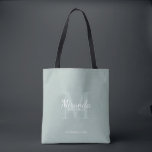 Personalised Bridesmaid's Monogram and Name Tote Bag<br><div class="desc">Personalised Bridesmaids Gifts features personalised bridesmaid's name in white classic script font style and monogram in sage green classic serif font style as background with title and wedding date in white classic serif font style on sage green background. Also perfect for maid of honour, flower girl, mother of the bride...</div>