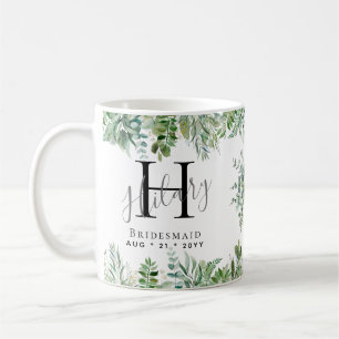 Personalised Bridesmaids Monogram Greenery Wedding Coffee Mug