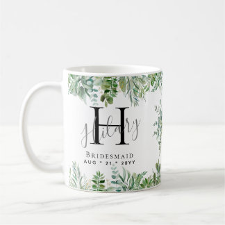 Personalised Bridesmaids Monogram Greenery Wedding Coffee Mug