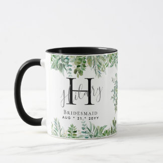 Personalised Bridesmaids Monogram Greenery Wedding Mug