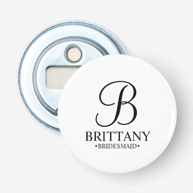Personalised Bridesmaid's Name and Monogram Bottle Opener (Front)