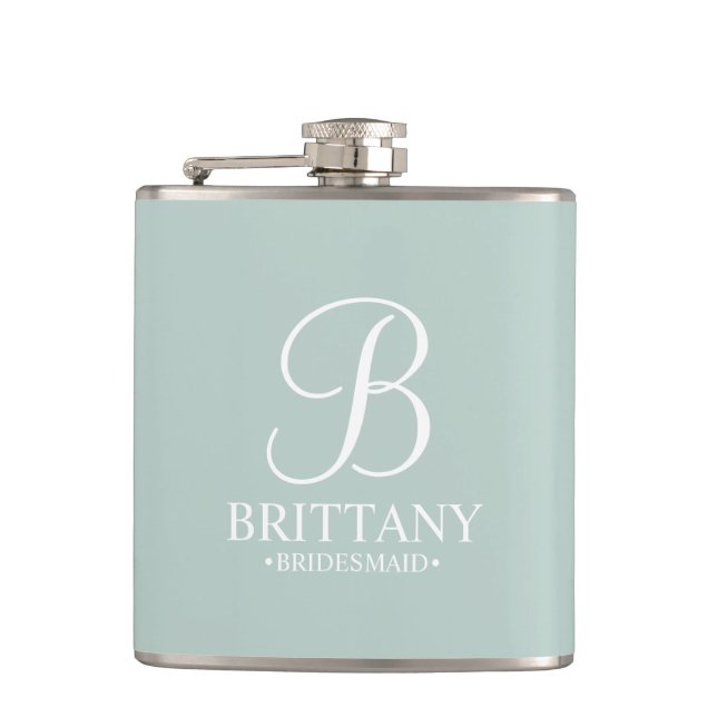 Personalised Bridesmaid's Name and Monogram Hip Flask (Front)