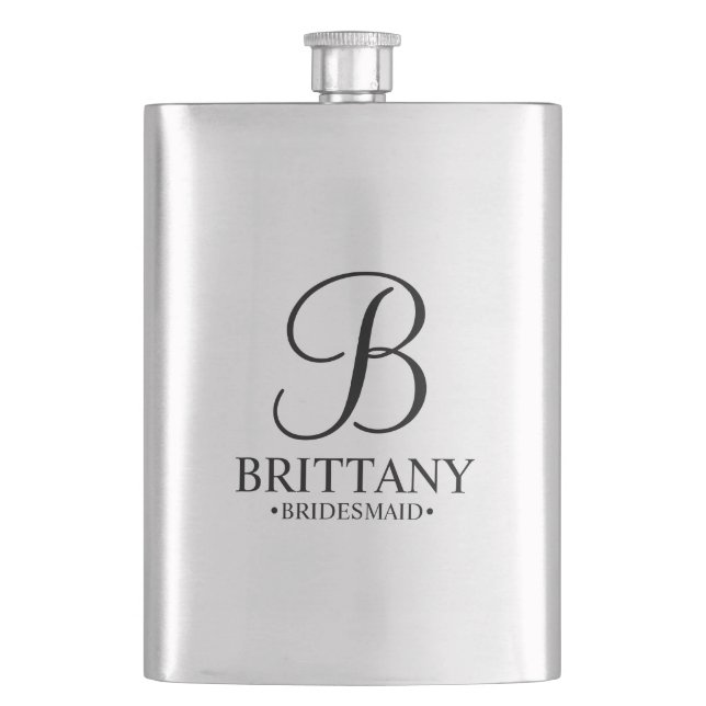 Personalised Bridesmaid's Name and Monogram Hip Flask (Front)