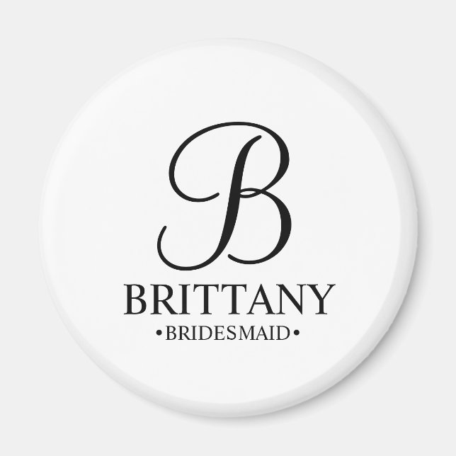 Personalised Bridesmaid's Name and Monogram Magnet (Front)
