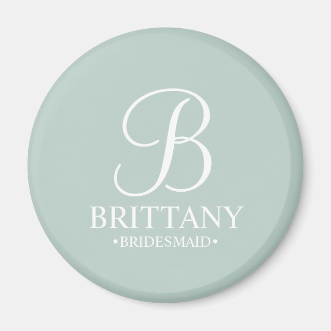 Personalised Bridesmaid's Name and Monogram Magnet (Front)