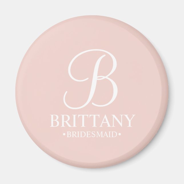 Personalised Bridesmaid's Name and Monogram Magnet (Front)