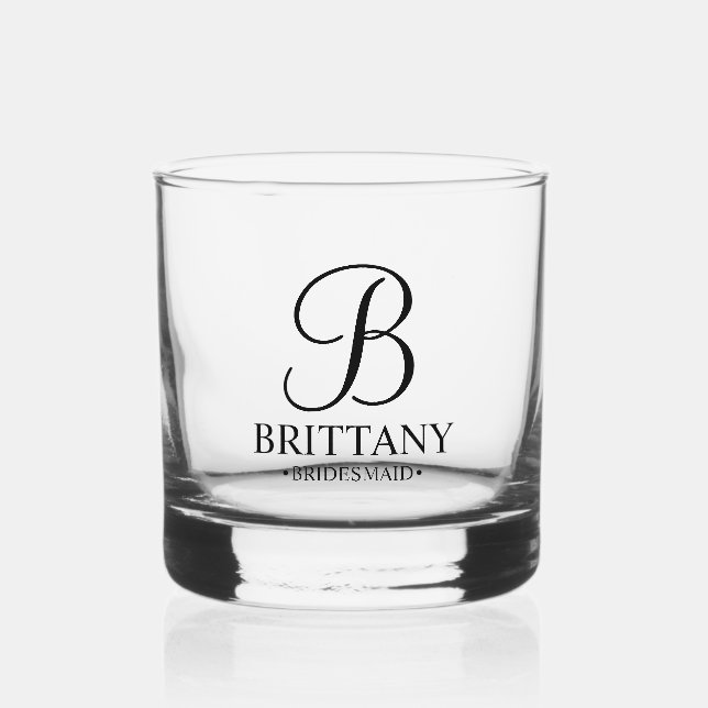 Personalised Bridesmaid's Name and Monogram Whiskey Glass (Front)