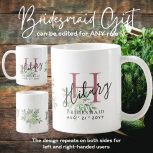 Personalised Bridesmaids Pink Initial Name Floral Coffee Mug