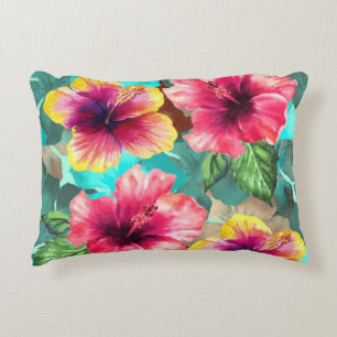 personalised bright and colourful hibiscus floral decorative cushion