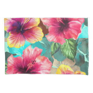 personalised bright and colourful hibiscus floral pillowcase
