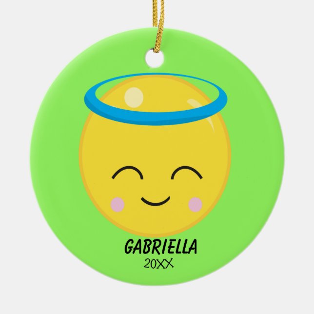 Personalised Bright Angel Emoji Ornament (Front)