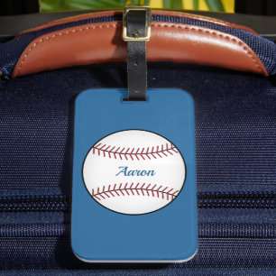 Personalised Bright Blue Baseball Luggage Tag Gift