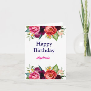 Personalised Bright Coloured Pink Roses Birthday Card