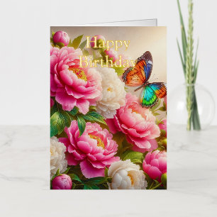 Personalised Bright Coloured Pink Roses Birthday Foil Greeting Card