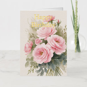 Personalised Bright Coloured Pink Roses Birthday Foil Greeting Card