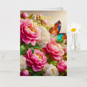 Personalised Bright Coloured Pink Roses Birthday Foil Greeting Card