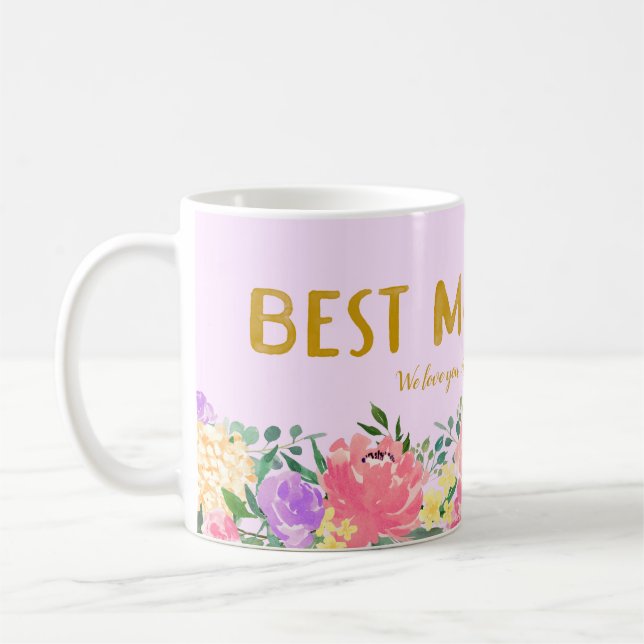 Personalised Bright Floral Best Mum Ever   Coffee Mug (Left)