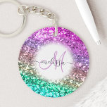 Personalised Bright Glitter Mermaid Monogram Name<br><div class="desc">Easily personalise this beautiful sparkly faux glitter double-sided acrylic keychain with your custom handwritten script monogram and name.</div>